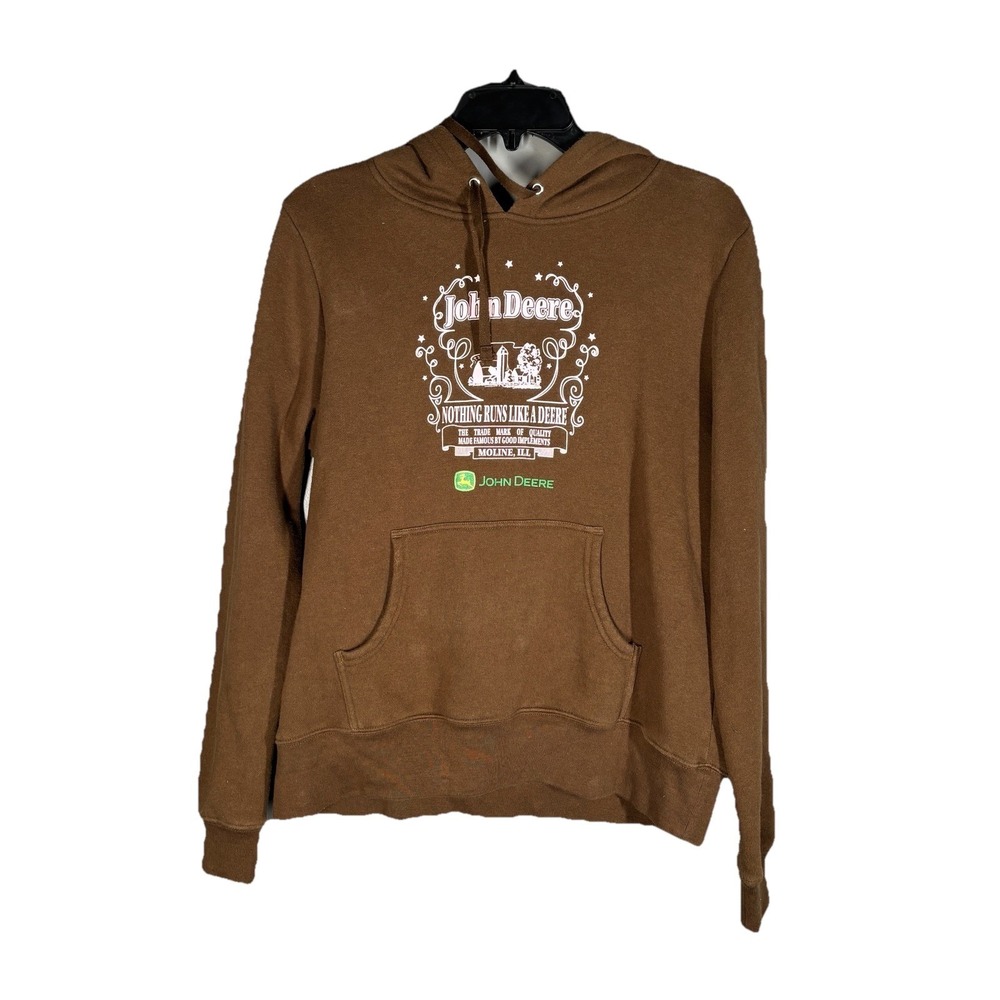 John Deere Hoodie Women's Large 11/13 Brown Pullover Cotton Classic Soft
